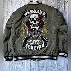 ALF Olive Bomber Jacket with Skull Embroidery